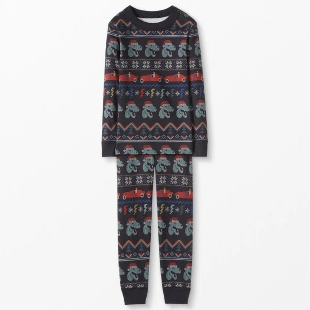 Hanna Andersson Dinosaur Santa Christmas Pajamas Set Size 6-7
